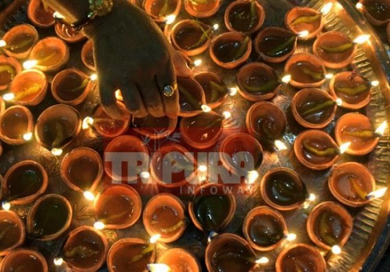 Houses glittering on Diwali Evening